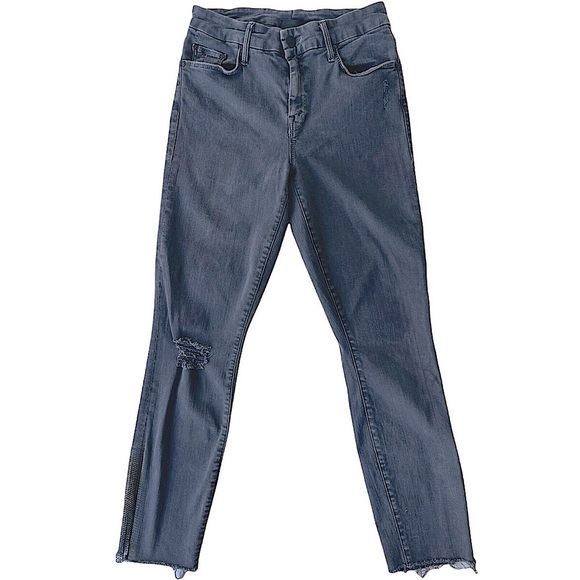 MOTHER Stunner Zip Ankle Step Fray Jeans Distressed Faded Black Denim size 28 - Picture 1 of 15